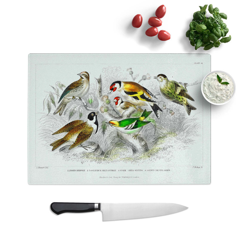 Tempered Glass Collection of Birds Pl. 59 Chopping Board, 28.5 cm W x 20 cm L
