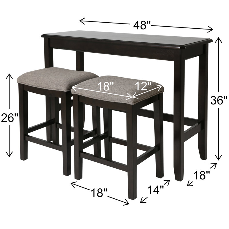 Edip 36"H Sofa Pub Table with Nested Stools, Espresso