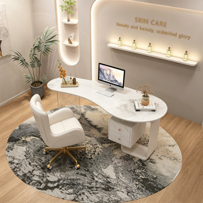 70.87"Luxury-Style Granite-Panel Office White Desk