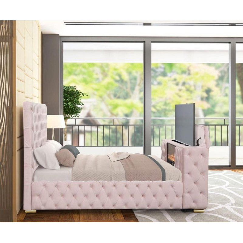 Upholstered TV Bed Storage Bed, King
