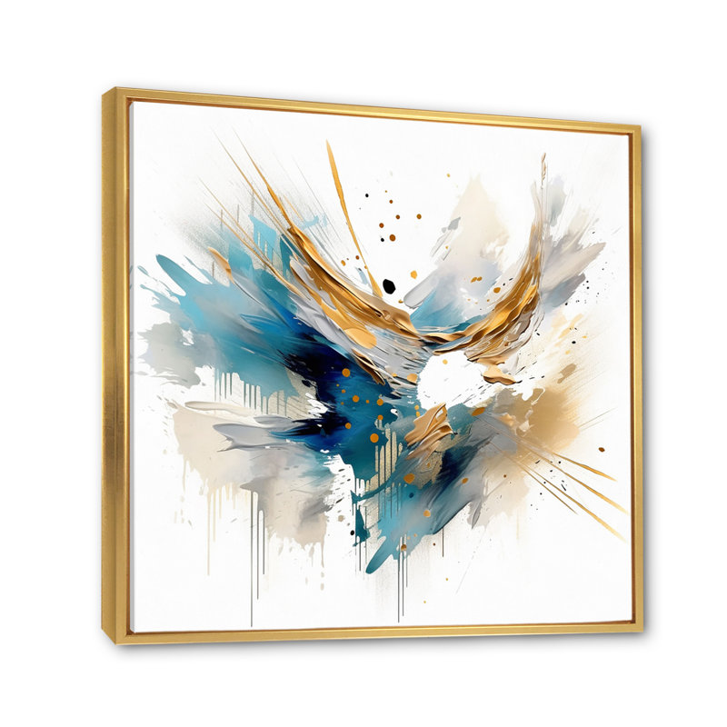 «Blue and Gold surreal melody II», reproduction sur toile, Cadre flottant doré, H 24 po x l 24 po x P 1 po
