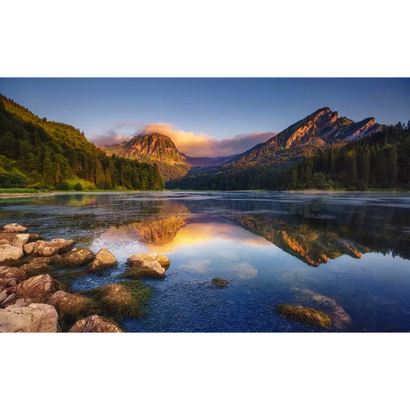 Papier peint texturé amovible Lake Mountain Landscape Forest, l 187 po x L 106 po