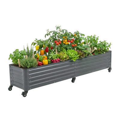 19" Tall 96" Long Metal Outdoor Elevated Planter with Wheels
