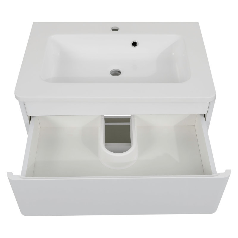27.3'' Single Bathroom Vanity with Ceramic Top with Mirror, White High Gloss
