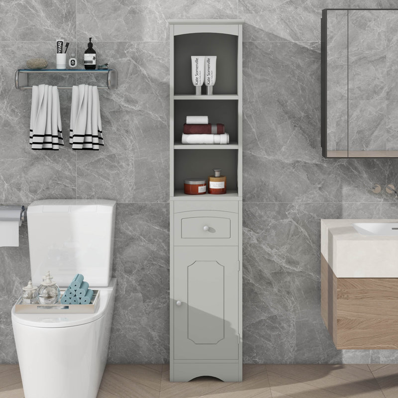 Grande armoire de rangement élancée avec tiroir et porte, Gris
