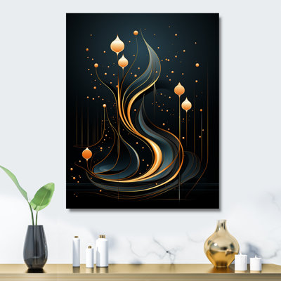 Black And Gold Golden Minimalistic Line Art III - Abstract Metal Wall Art Print