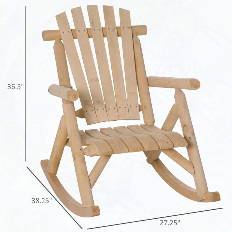 Chaise berçante rustique en bois Adirondack à haut dossier à lattes