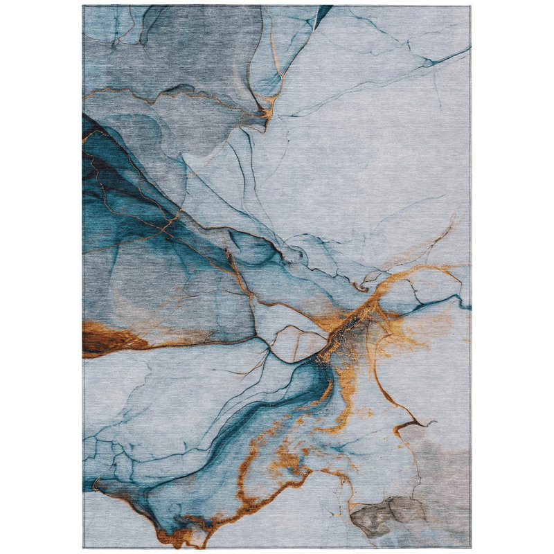 Daeanor Blue Washable Indoor-Outdoor Rug - LOOMLAN, 5' x 7'6"