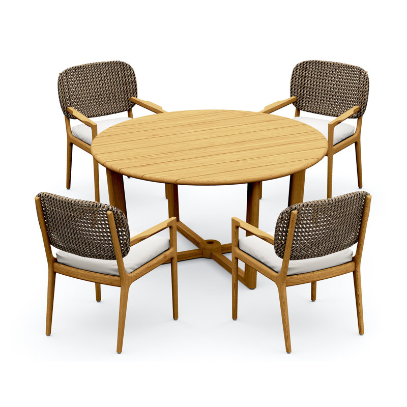6 Seats 7 Pcs Grade-A Teak Wood Dining Set: 60" Sema Round Table And 6 Akyee Arm Chairs #11AK3406, 4