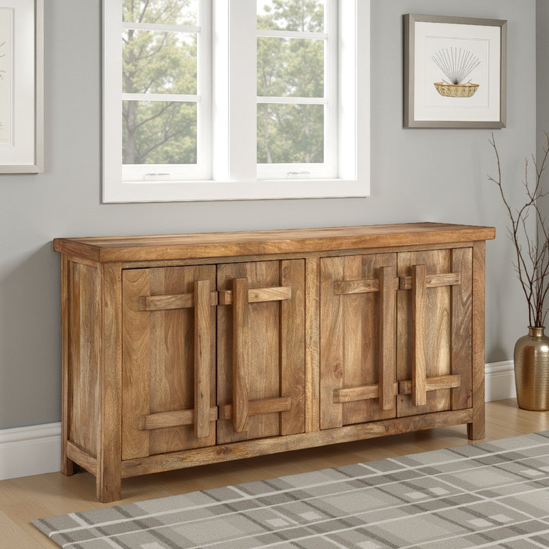 Console de style artisanal 68 pouces en bois de manguier massif, finition brune