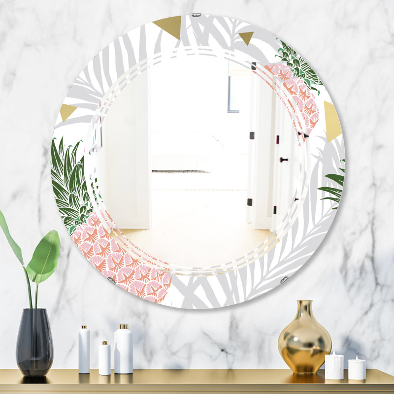 Miroir mural Triple C, H 31,5 po x l 31,5 po, Triple C ananas sur feuilles tropicales