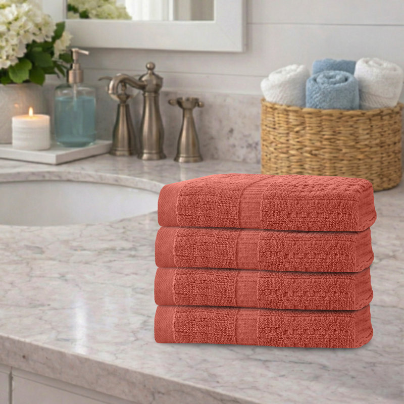 Ensemble de 4 serviettes Willow - 100% coton peigné, 630 g / m² de qualité supérieure, corail, ultra-doux et très absorbant (4 serviettes à main)