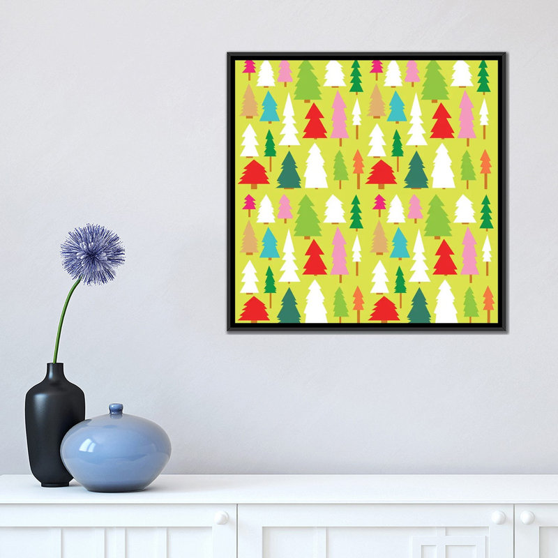«Christmas Trees», impression sur toile, H 26 po x l 26 po x P 1,5 po, Toile avec cadre noir, Pas de tapis