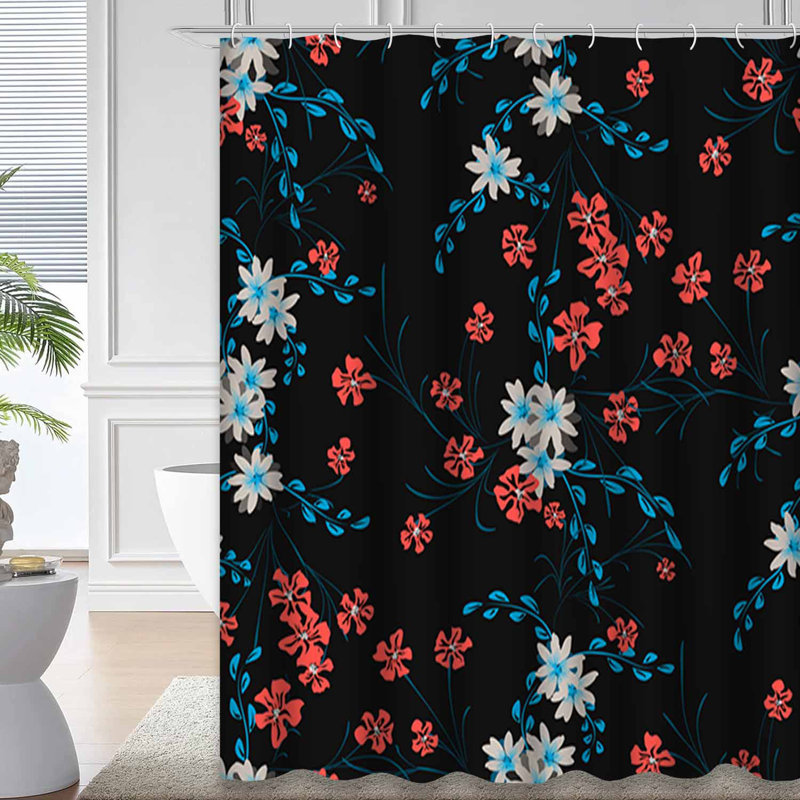 Rideau de douche imperméable délicat à motif floral avec 12 crochets DaisyRustic, L 72 po x l 72 po