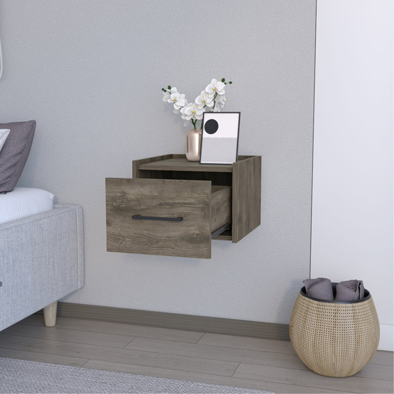 Table de chevet flottante Calion, chambre à coucher, brun foncé, Marron foncé
