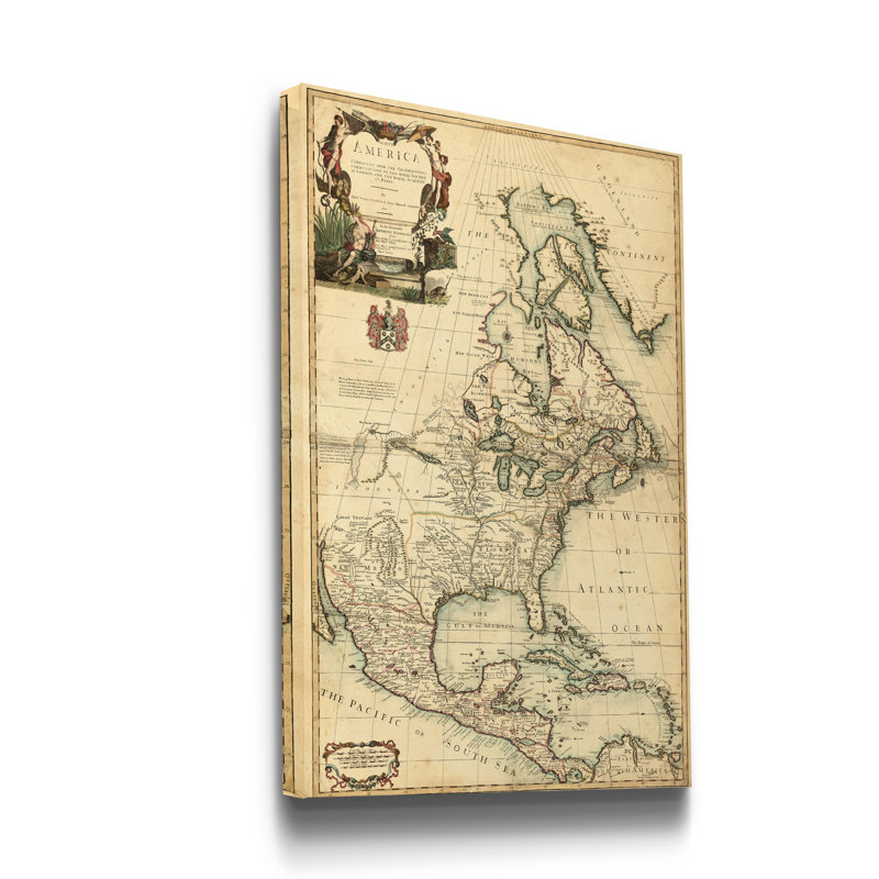 Carte antique de l'Amérique III - impression sur toile tendue, H 12 po x l 8 po x P 1 po