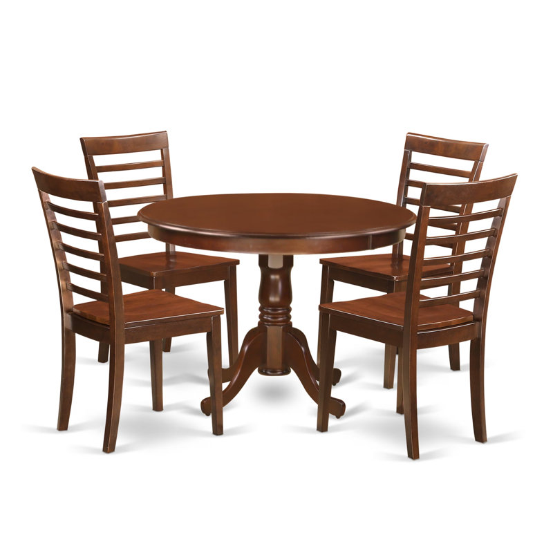 5 Piece Dining Room Set Includes a Round Kitchen Table with Pedestal and 4 Dining Chairs, Mahogany, Wooden