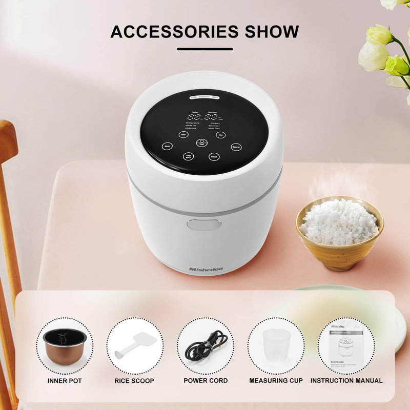 Mishcdea Small Rice Cooker 3-cup Uncooked, Mini Rice Cooker Ceramic Nonstick For 1-2 People, Multi Menus With Smart Touch Screen, Timer & Warmer, For Quinoa, Oats And Grains
