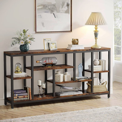 Console industrielle extra longue 70,9 po, canapé à 3 niveaux derrière le canapé avec tablettes de rangement, table d'appoint étroite pour le couloir d'entrée dans le salon, brun rustique