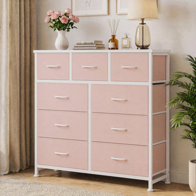 Commode en tissu à 9 tiroirs de 39,37 po avec plateau en bois et commode