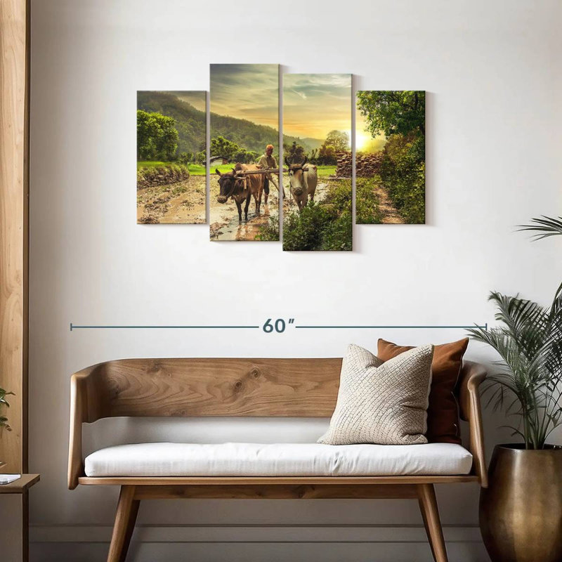 Brampt Farmer avec des bœufs, H 27 po x l 43 po