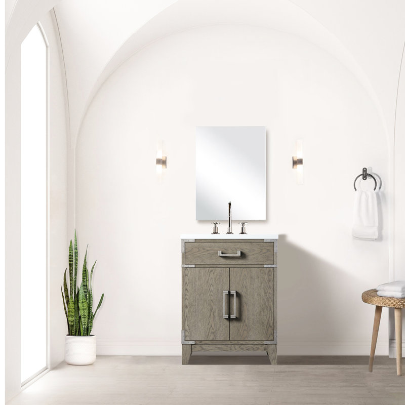 Meuble-lavabo gris 24 po x 18 po avec comptoir en acrylique scellé, robinet, 24 po Miroir l 24 po x P 18 po, Gris