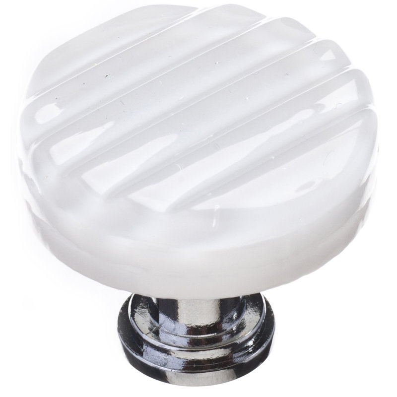 Texture Glass Mushroom Knob, Polished Chrome, White