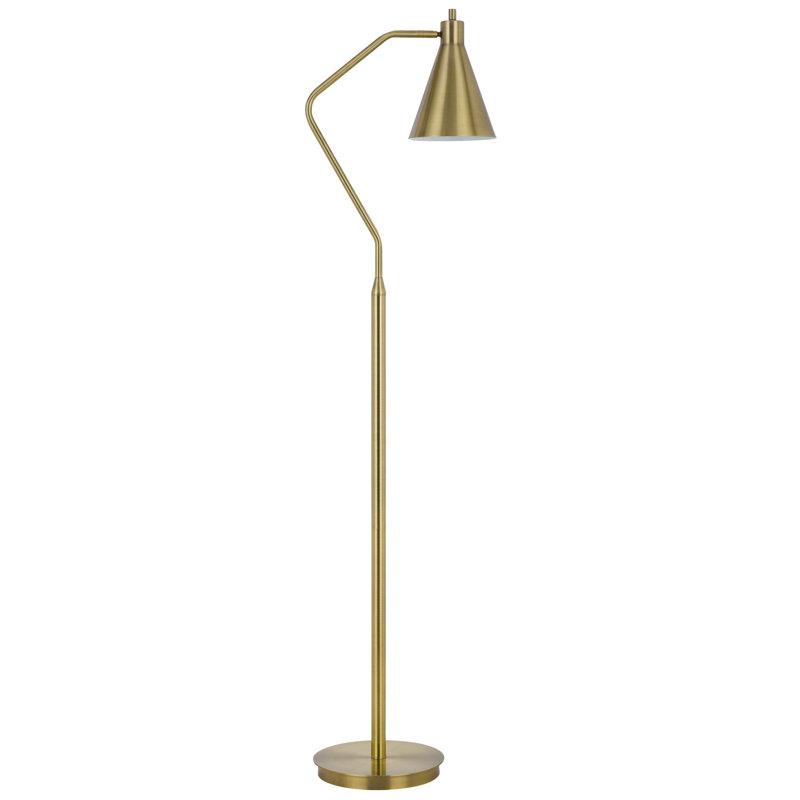 Lampe de travail sur pied 63 po Sty, abat-jour pivotant, poteau incliné en métal mince, Laiton, Laiton