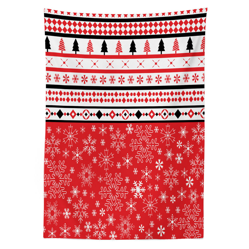 Tablecloth, geometric snowflakes, white and red, 140cm x 170cm