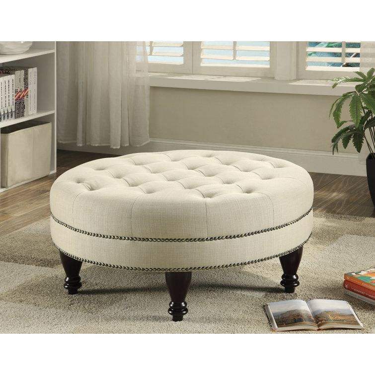 Alcott Hill® Round Upholstered Tufted Ottoman Oatmeal - Wayfair Canada