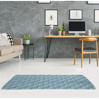 Tapis bleu/vert rayures basketweave