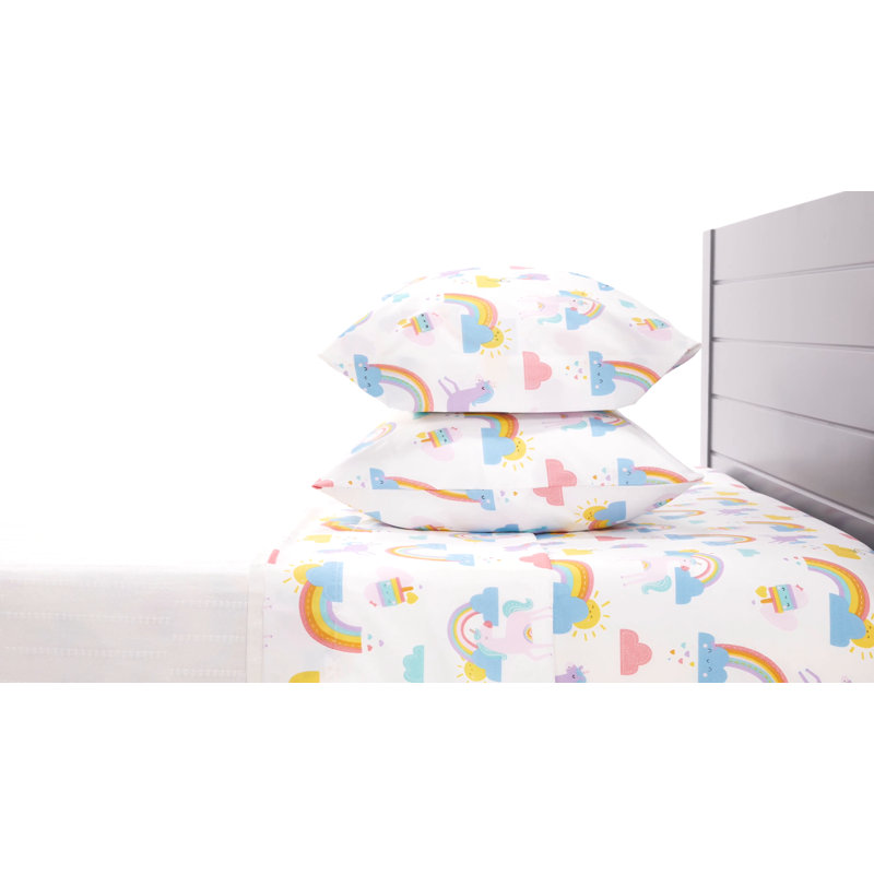 Twin White Polyester Unicorn Print Kids Bedding Set