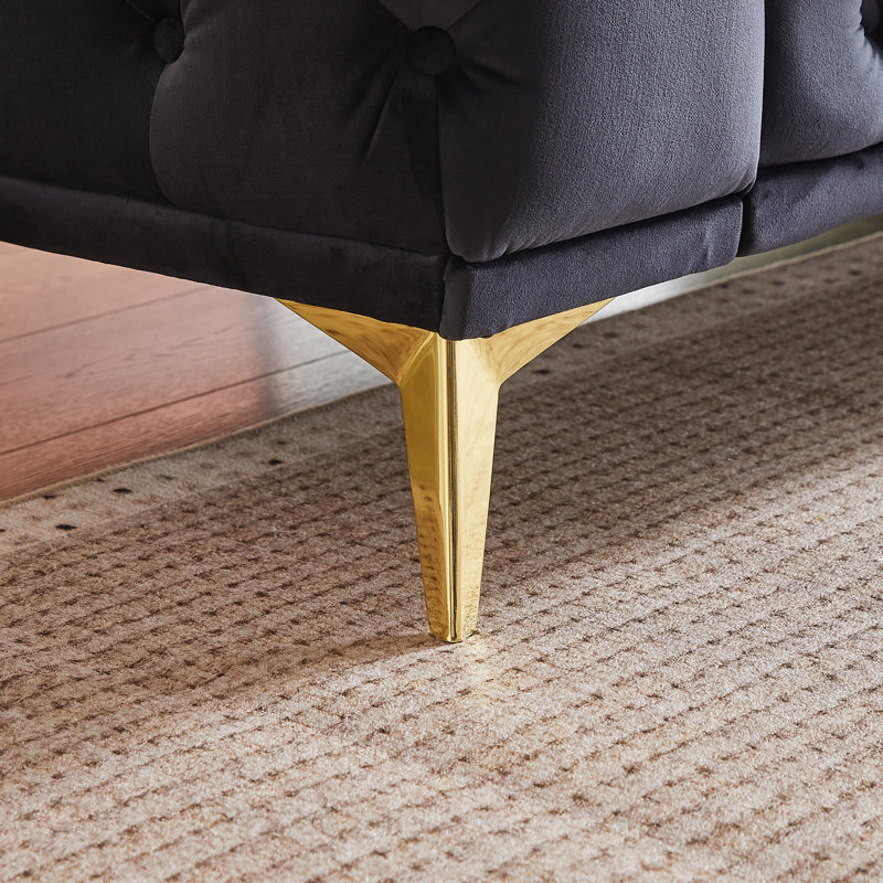 Causeuse Chesterfield en velours capitonné Modern, 2 sièges, Noir