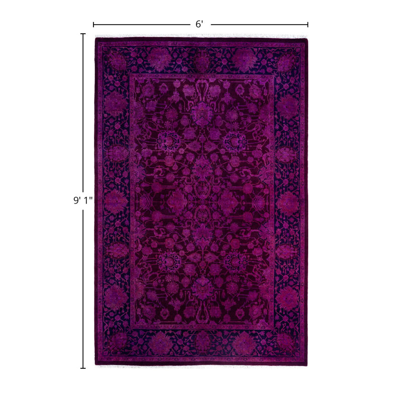 Tapis unique noué à la main Fine Vibrance - rose, 6 pi 0 po x 9 pi 1 po