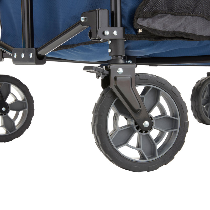 Blue Heavy-Duty Collapsible Outdoor Utility Wagon with Cup Holders