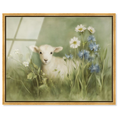 "Cornflower Lamb I", reproduction d'art acrylique encadrée par Art Remedy, cadre doré, 20 x 16