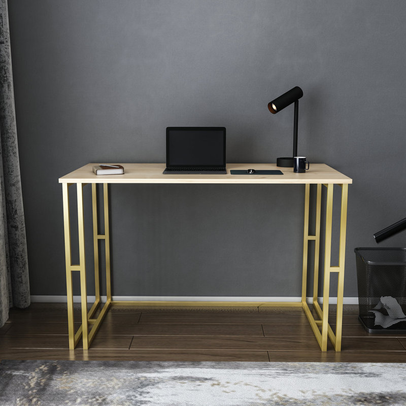 Kane Desk Metal Base Writing Desk, Oak/Gold