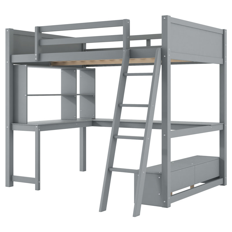 Lit mezzanine avec bureau en L, Gris