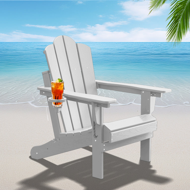 Plastic/Resin Folding Adjustable Back Adirondack Chair with Cup Holder