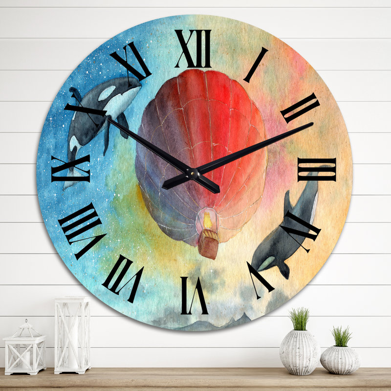 Ballon à air coloré dans le ciel nocturne - Horloge murale, Surdimensionné
