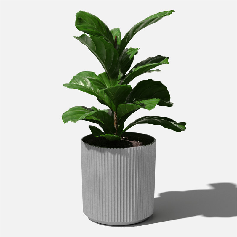 Demi 20" Gray Plastic-Stone Round Planter with Fluted Edges