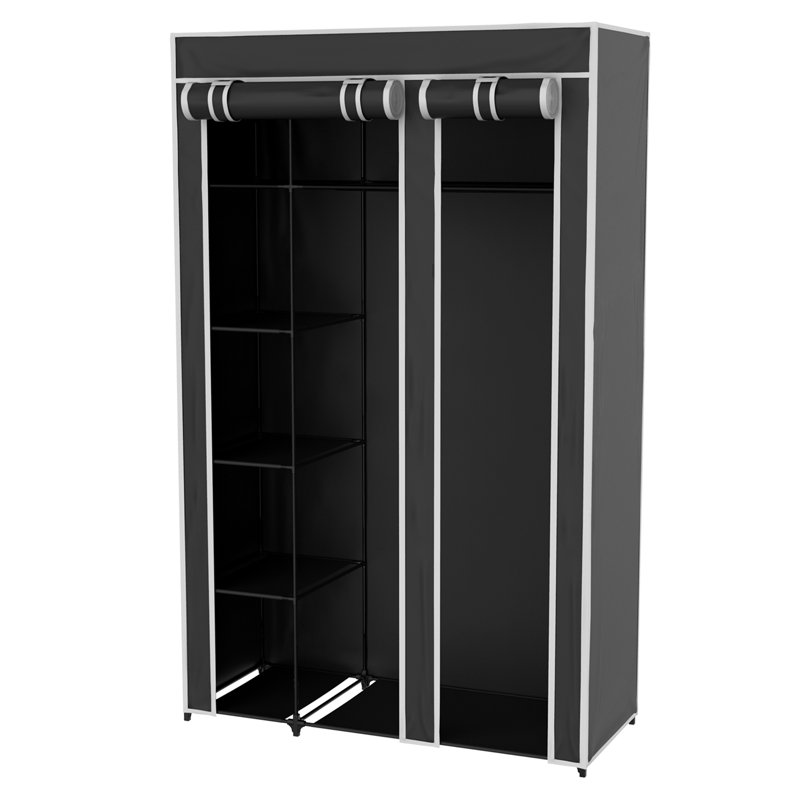 Lavish Home Portable Closet - Freestanding Covered Garment Rack Wardrobe with 5 Shelves for Hanging Clothes with Dust Cover and Metal Frame