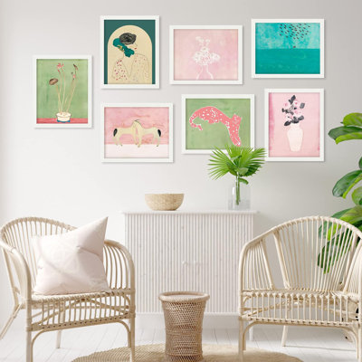 «Multicolor Colorful Pastel Flower Ocean Landscape», impression géométrique encadrée sur papier, 7 pièces