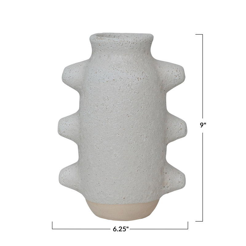 Vase abstrait en grès, finition volcanique blanche, H 9,06 po x l 6,3 po x P 4,33 po