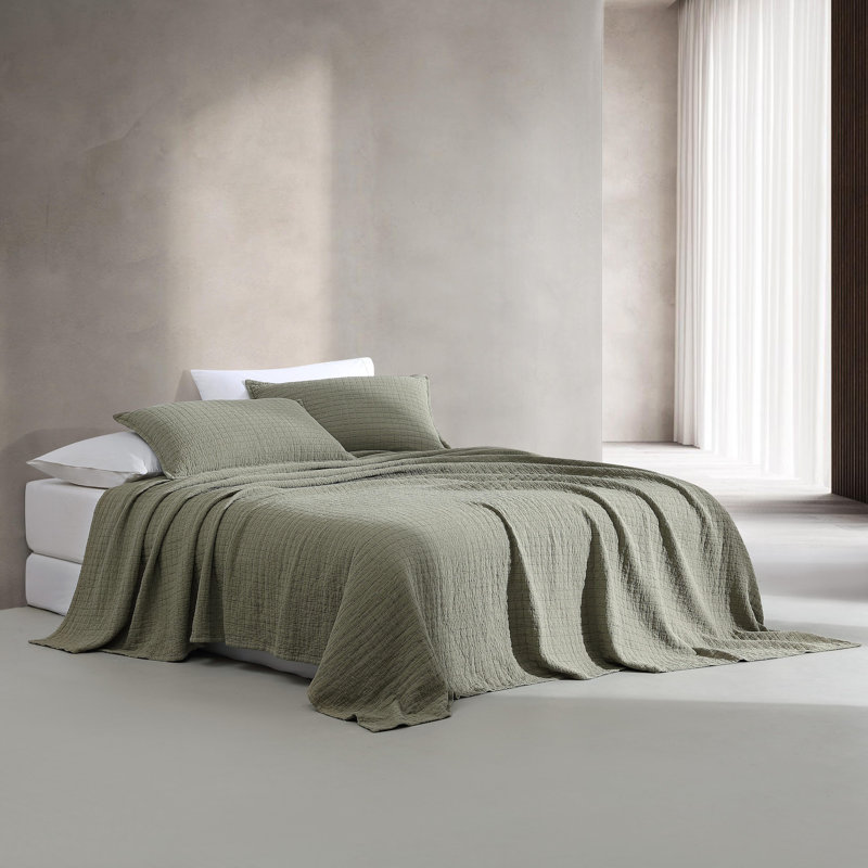 Calvin Klein Essential Garment Washed Solid Cotton Sham Set, Dark Green, Queen