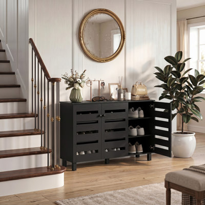 Armoire à chaussures avec tablettes réglables pour 15 paires de chaussures, noir