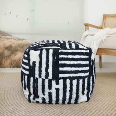 Stacy Garcia Modern Striped Cube Upholstered Ottoman Pouf
