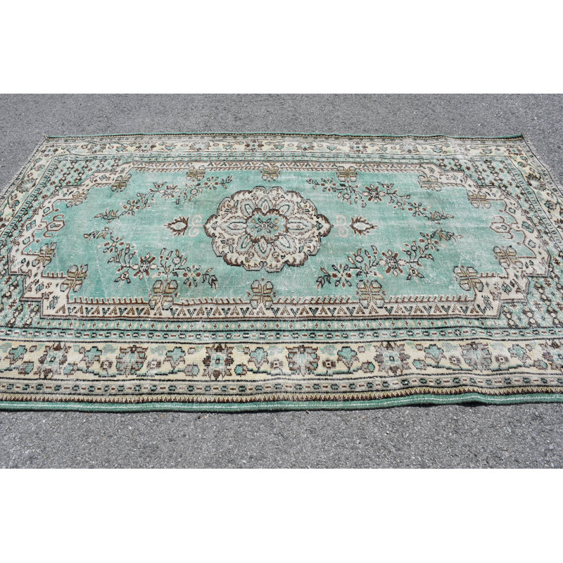 Grand tapis turc beige fait à la main idéal pour le bureau et la chambre à coucher avec un décor rétro