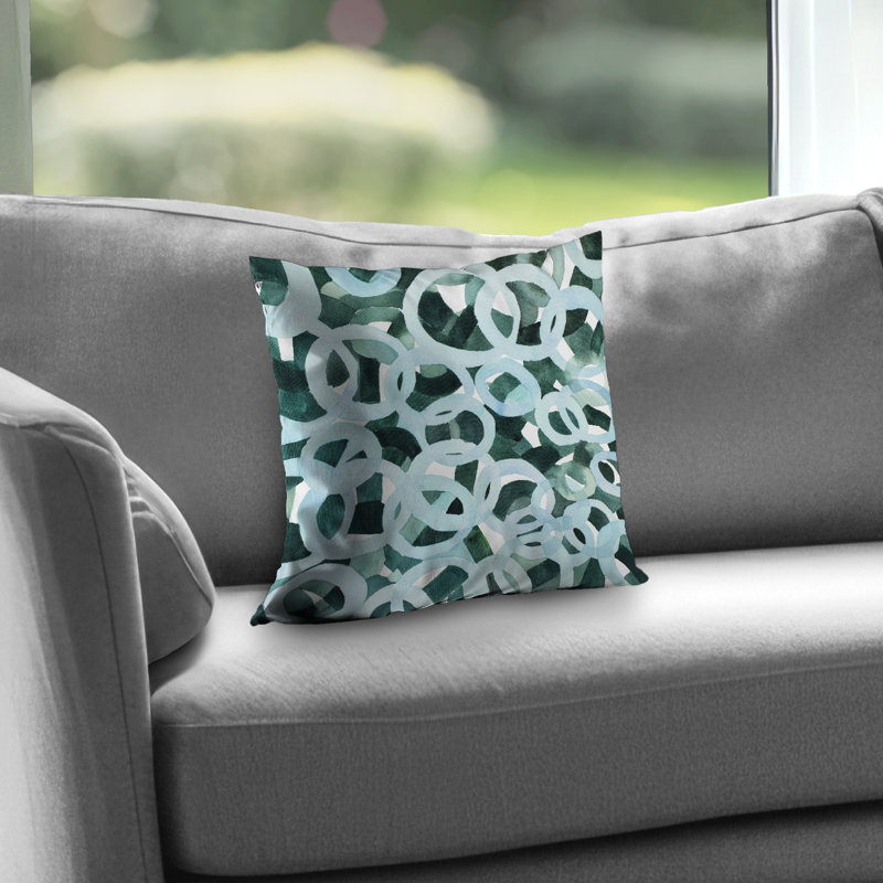 Abstract Circles Turquoise Throw Pillow – Poly Twill Throw Pillow with Insert, Double-Sided Print