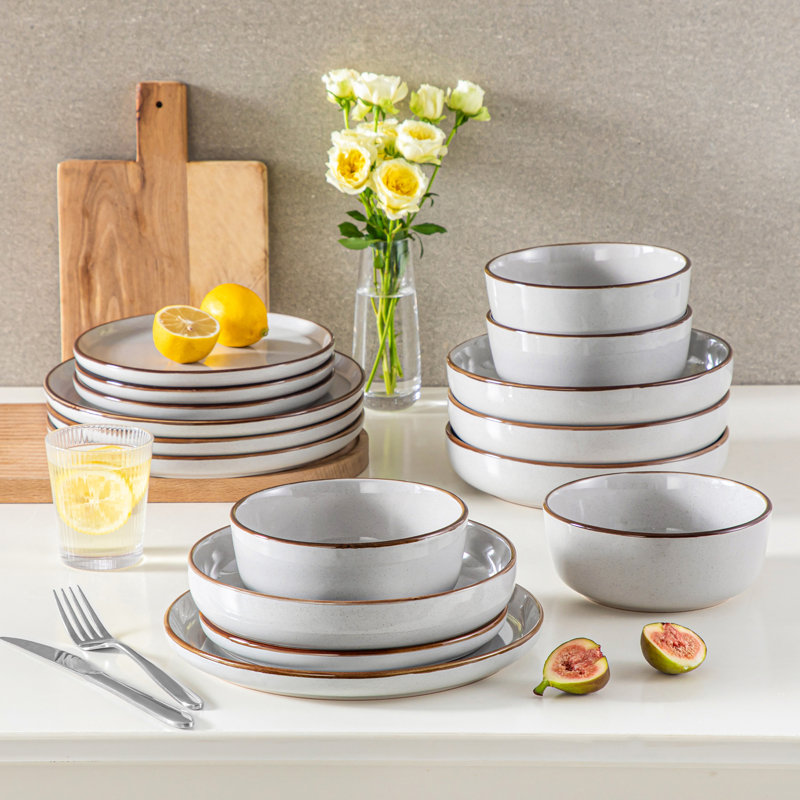 Loire 16 Piece Stoneware Dinnerware Set, Service For 4, Gray